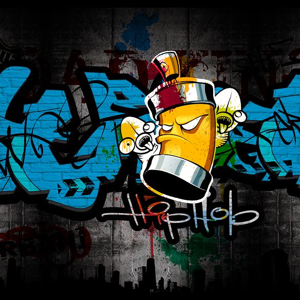 Cartoon Print Mural Decal Graffiti Non-Woven Fabric Textured Wall Covering in Soft Color