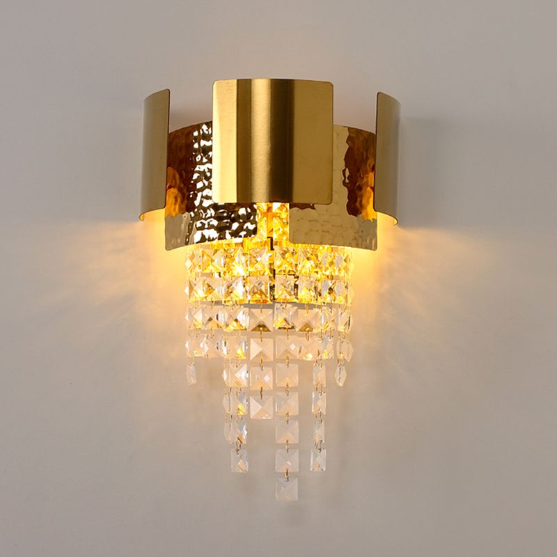 Pronzo della parete a montaggio a filo oro con lampada da parete postmoderna a tonalità di cristallo chiaro