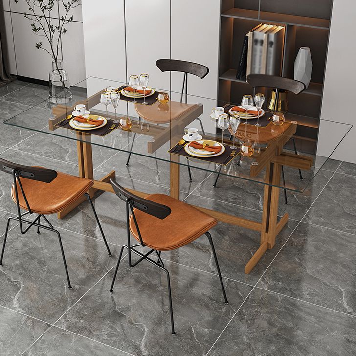 Mesa de caballete de madera sólida mesa de comedor de vidrio templado para la casa para la casa de la cocina