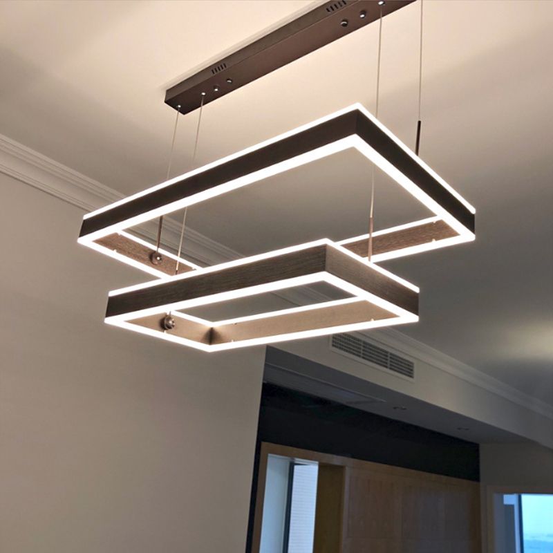 Alluminio a 2/3 livelli rettangolari a sospensione modernismo marrone lampadario a LED in luce calda/bianca