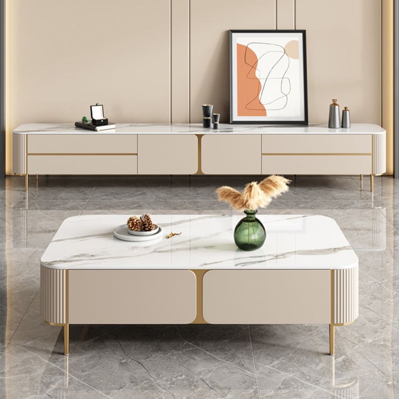 Rectangle Storage Coffee Table Glam Slate Cocktail Table with 4 Legs