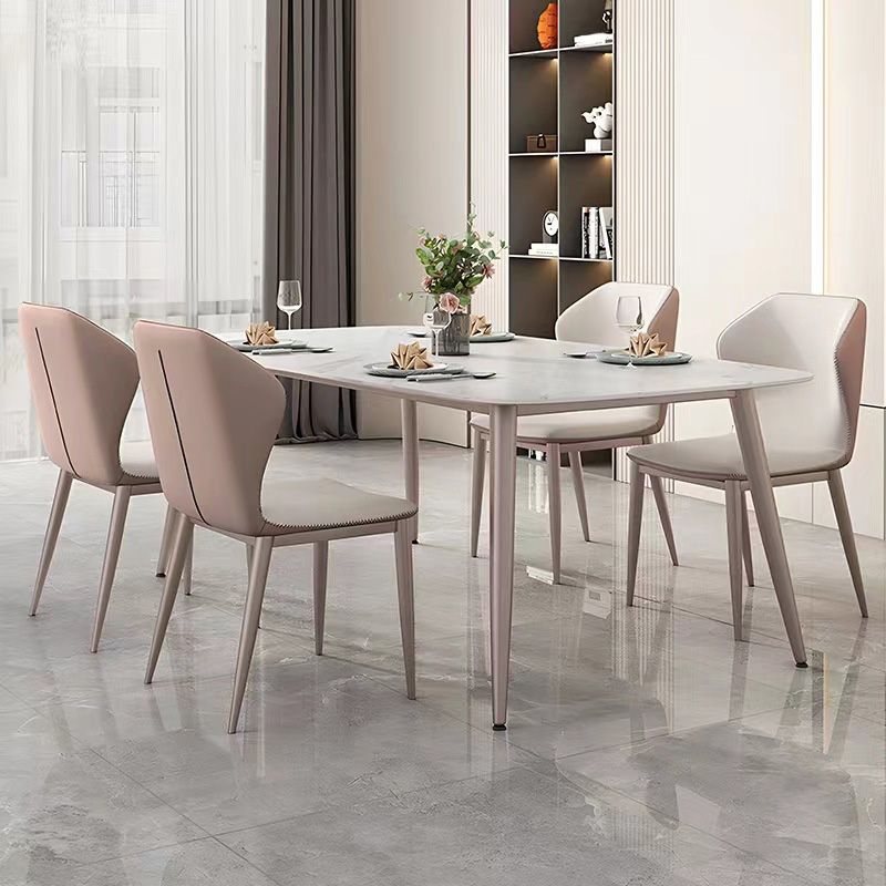 Glam Dinette Table Rectangle Stone Dining Room Table in White
