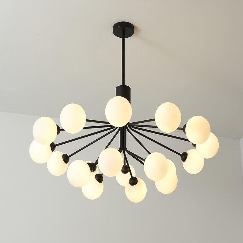 Black Metal Hanging Chandelier Light Modern Opal Glass Shade Ceiling Chandelier for Living Room