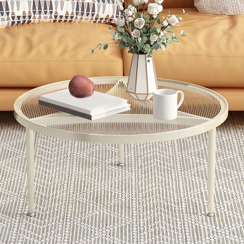 Iron 3 Legs Round Coffee Table with Glass Top Cocktail Table