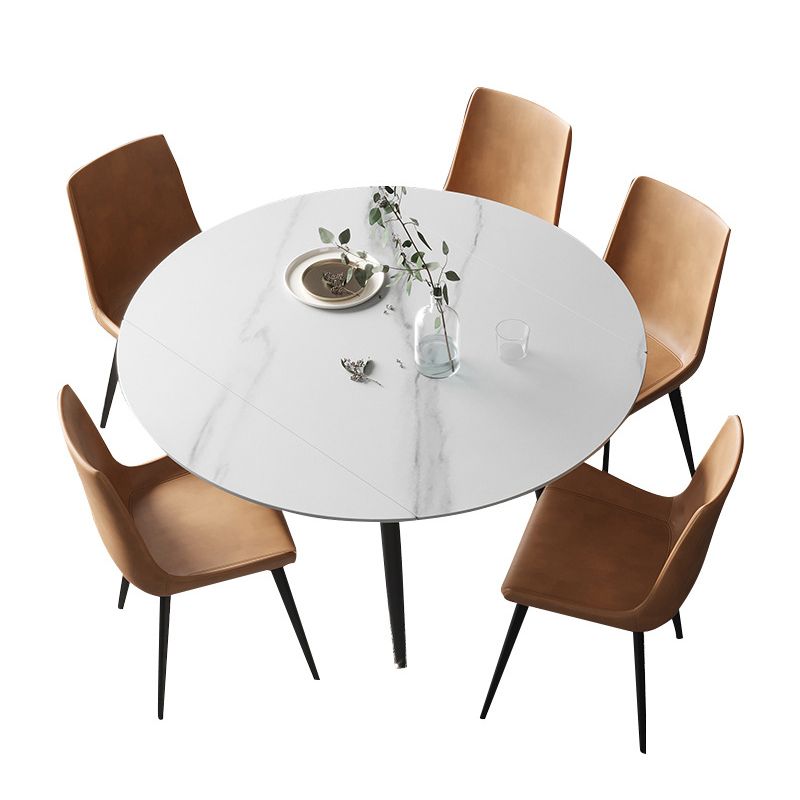Modern Round Dining Table Sintered Stone Dining Table with 4 Black Legs for Home Kitchen Dinner