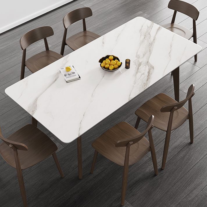 Mesa de comedor moderna de mediados de siglo, mesa de comedor rectangular de piedra sinterizada con base de madera