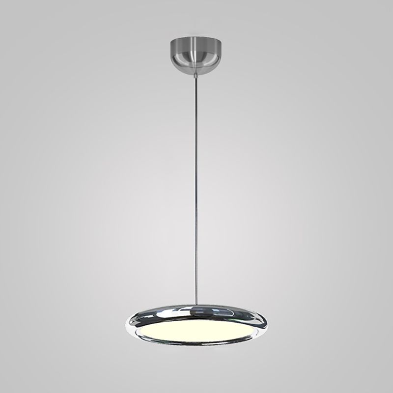 Lumières de suspension moderne à argent rond avec de l'ombre en acrylique blanc