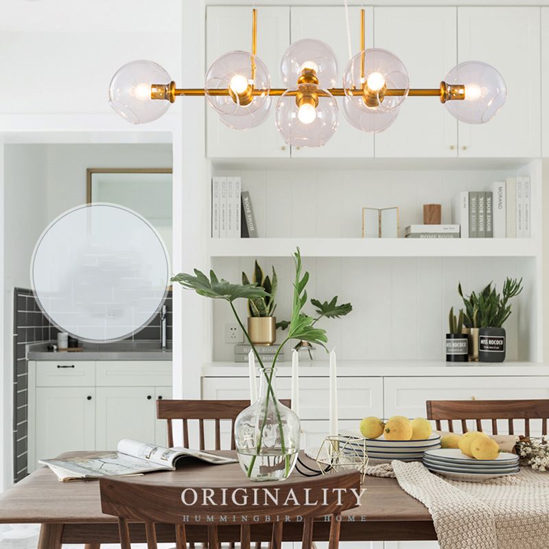 Globe 8-Light Island Light dans le style artistique moderne lampe suspendue en fer forgé avec une teinte en verre