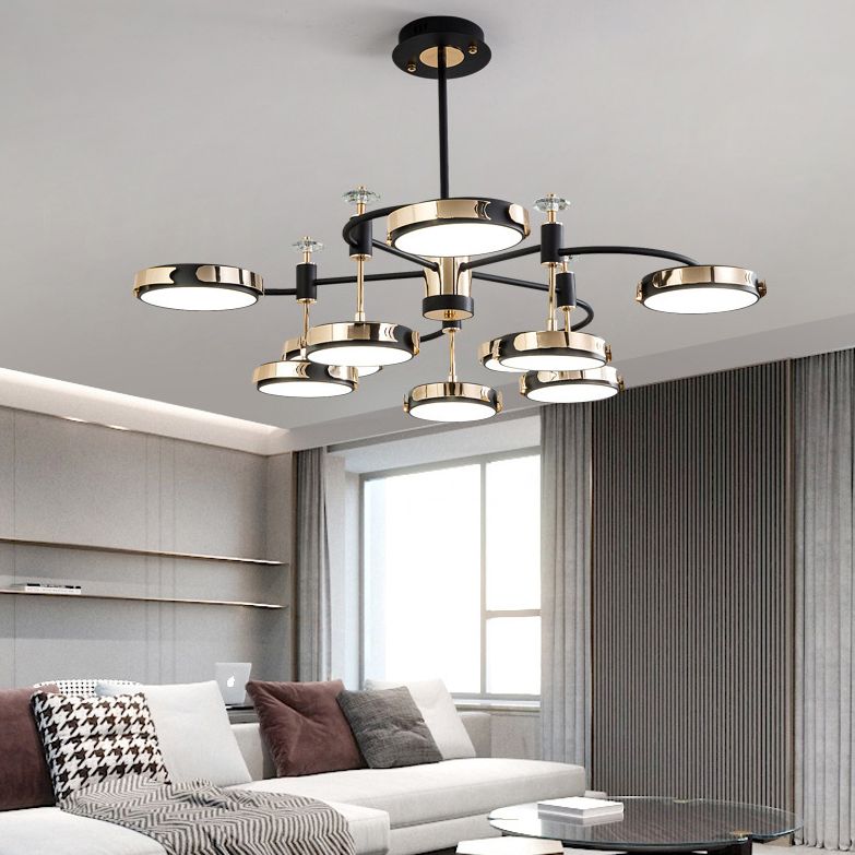 Postmodern Round Chandelier Metallic Bedroom LED Suspension Light in Black-Gold