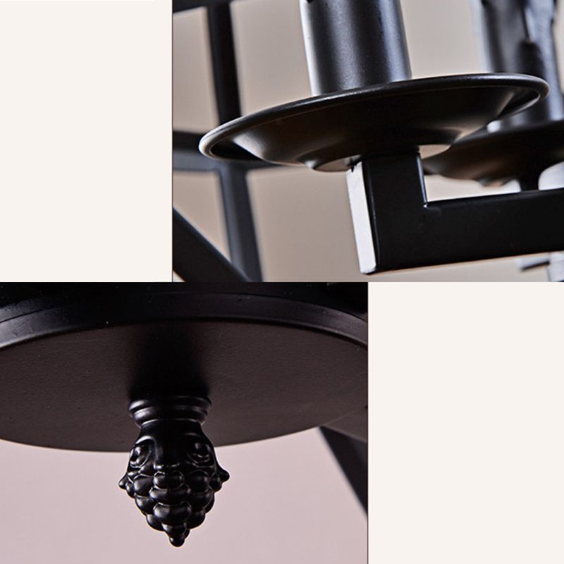Wrought Iron Black Pendant Light in Industrial Vintage Style Geometric Adjustable Ceiling Light with Iron Frame
