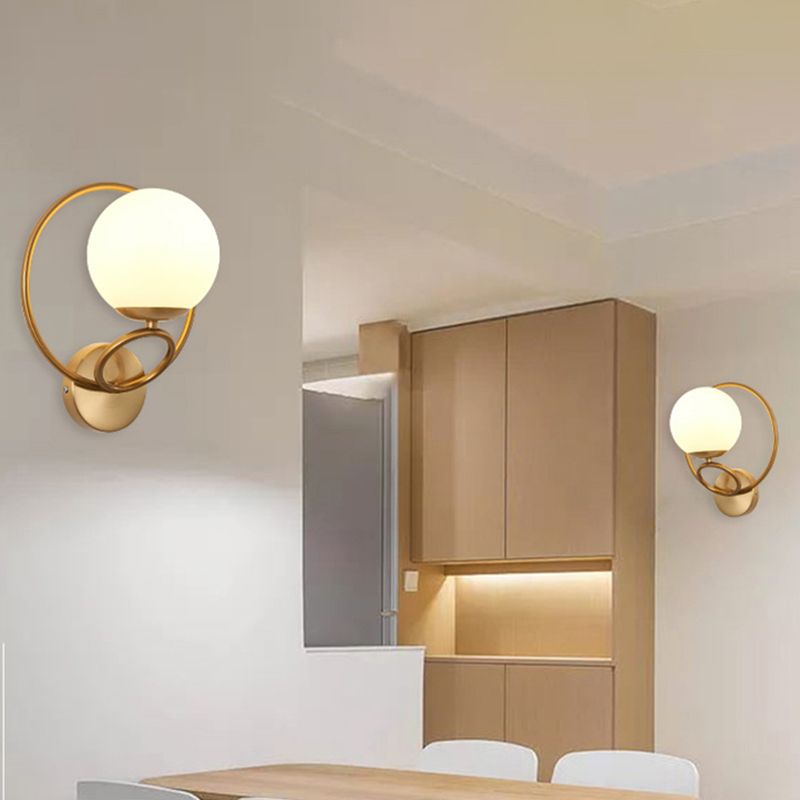 Metal Ring Minimalism Wall Light Nordic Style Glass Orb Shade Sconce Lights for Living Room Corridor