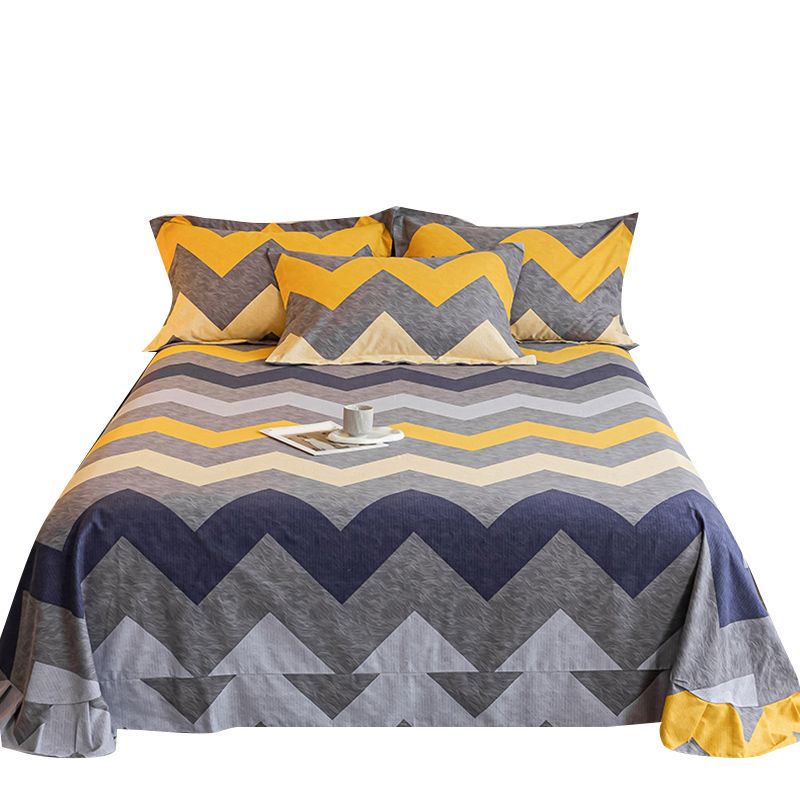 Chic Bed Sheet Stripe Printed Ruffle Detail Fade Resistant Bed Sheet