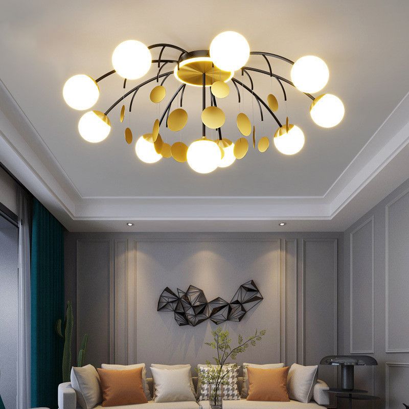 Modern Style Globe Semi Flush Mounted Ceiling Light Sputnik LED Ceiling Light with White Glass Shade
