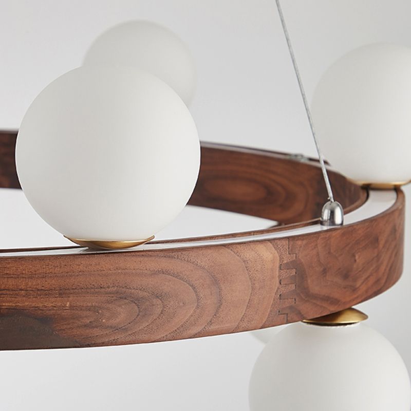 Brown Chandelier Light Fixtures Modern Multi-Head Hanging Lamps with White Glass Shade