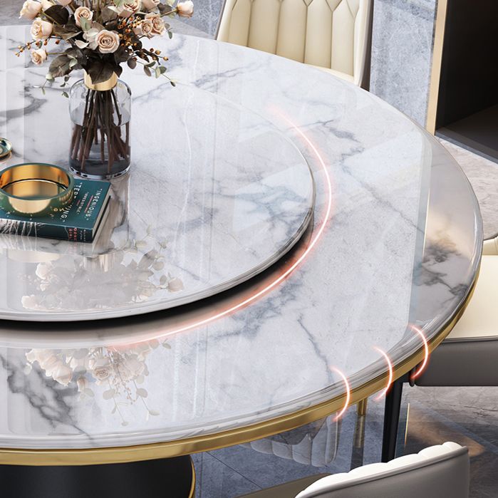 Marble Dining Table Luxury Style Single Pedestal Base Round Scratch Resistant Table for Home