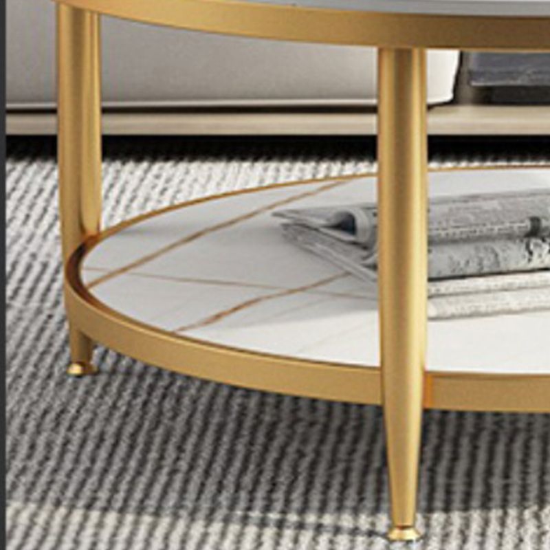 17"H Contemporary Coffee Table Round Stone Cocktail Table with Storage