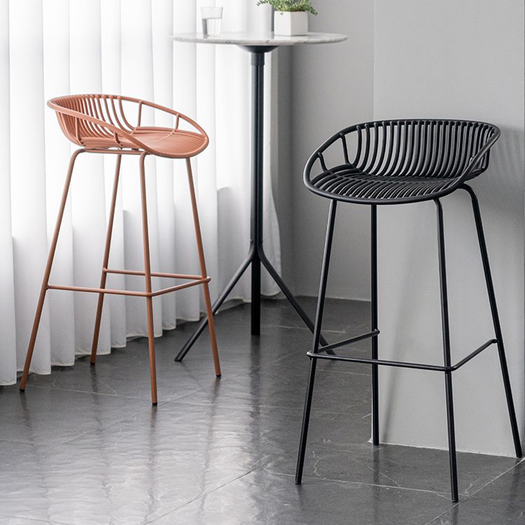 Contemporary Footrest Metal Barstool Matte Finish Restaurant Stool