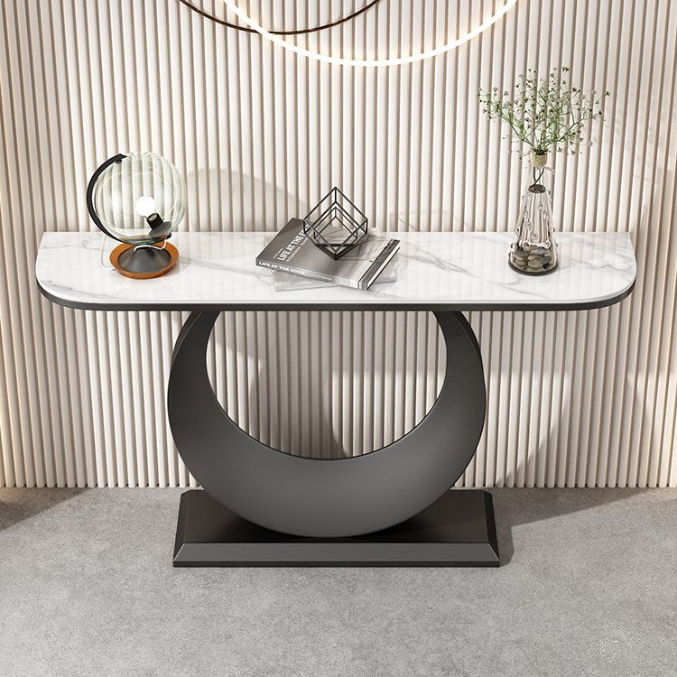 Contemporary Console Accent Table Antique Finish Half Moon Console Sofa Table in Stone