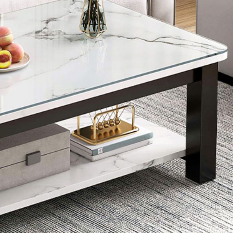4 Legs Rectangle Cocktail Table Contemporary Single Coffee Table with Shelf