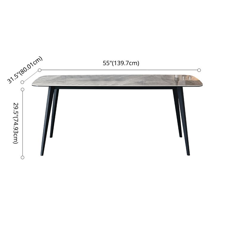 Modern Sintered Stone Gray Dining Set with Rectangle Table and Black Legs Dining Set