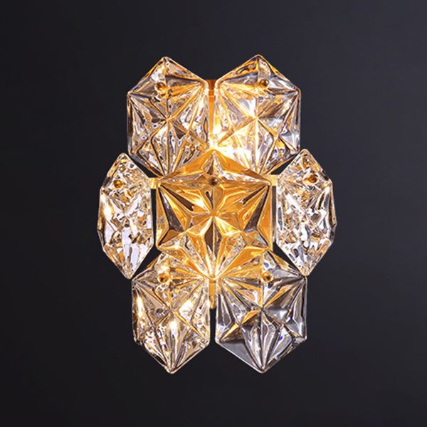 Modern Geometric Shade Wall Sconce Crystal Wall Mount Light Fixture in Brass