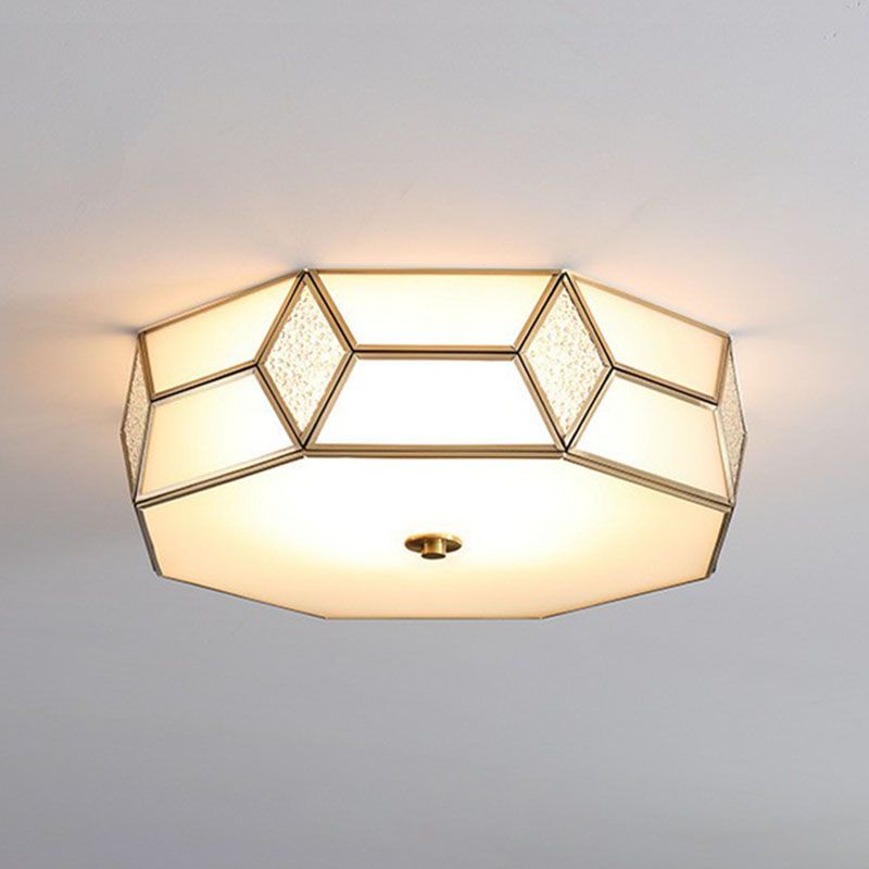 Plafonnier géométrique minimaliste en laiton et verre givré, luminaire encastré pour chambre à coucher