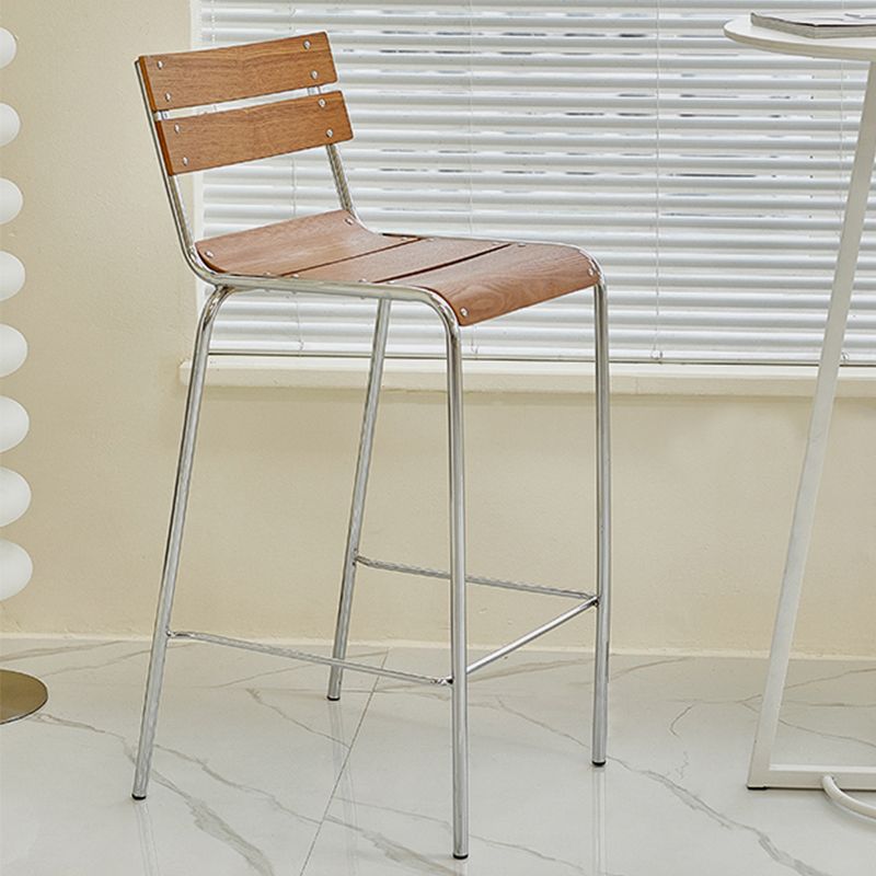 Modern Style Counter Stool Wood Saddle Seat Bar Stool with Metal Base