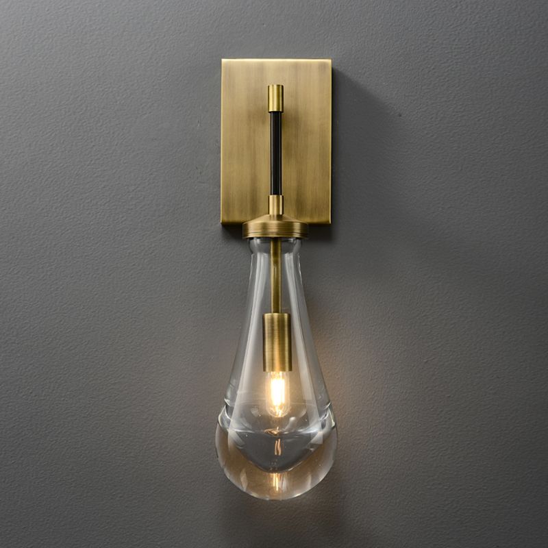 Modern Metal Wall Sconce Drop Shape Wall Light with Glass Shade for Bedroom