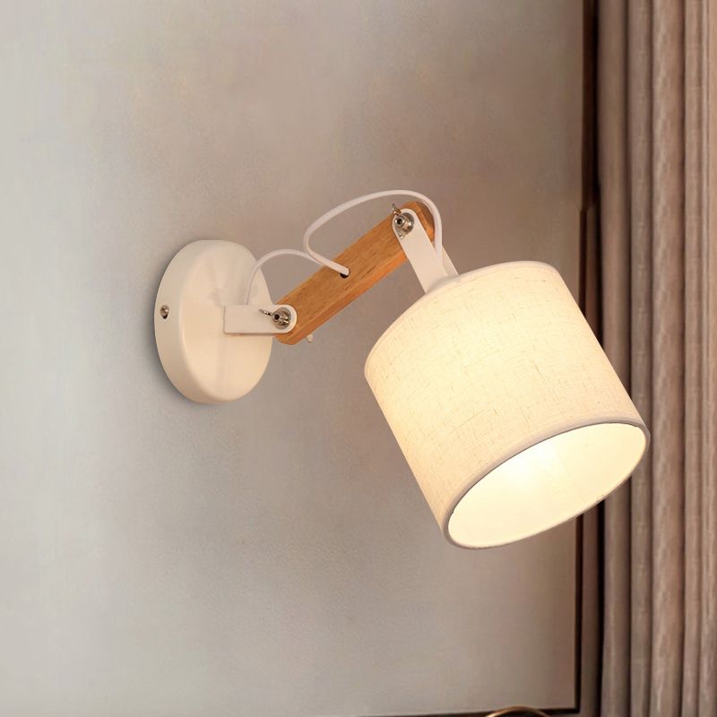 Tissu cylindre murmound éclairage moderniste 1 lampe murale blanche de bulbe avec bras en bois réglable