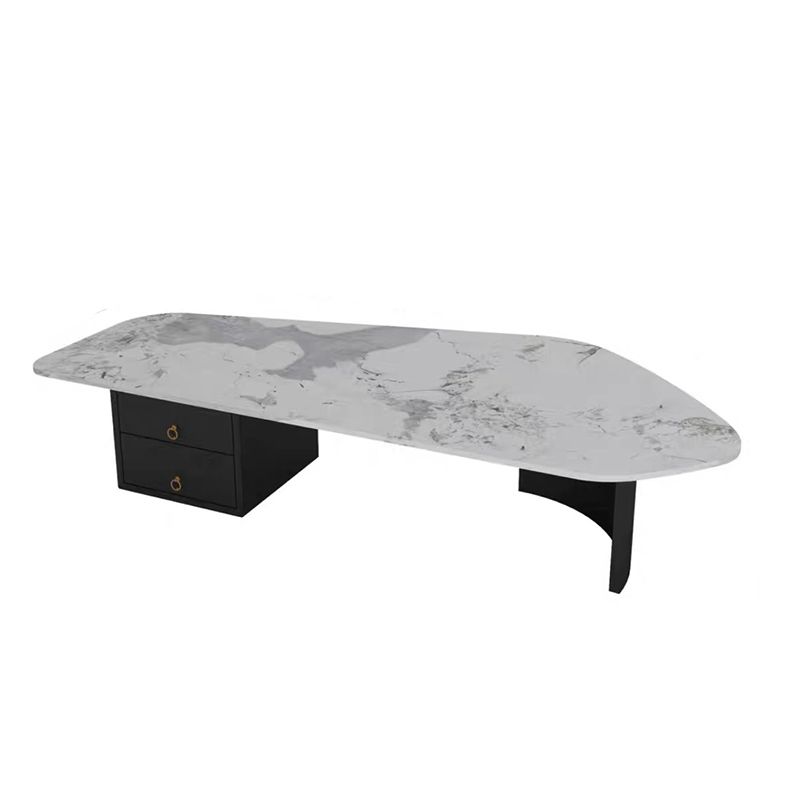 Modern Style White/grey Slate Top Metal Base with Drawer Free Shape Coffee Table