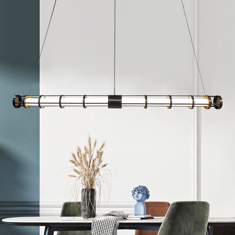 Postmodern Island Lighting Linear Glass Chandelier Light Fixture for Dining Room