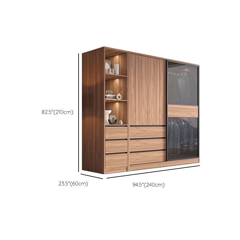 Contemporary Wardrobe Cabinet with Drawer Brown Wardrobe Closet