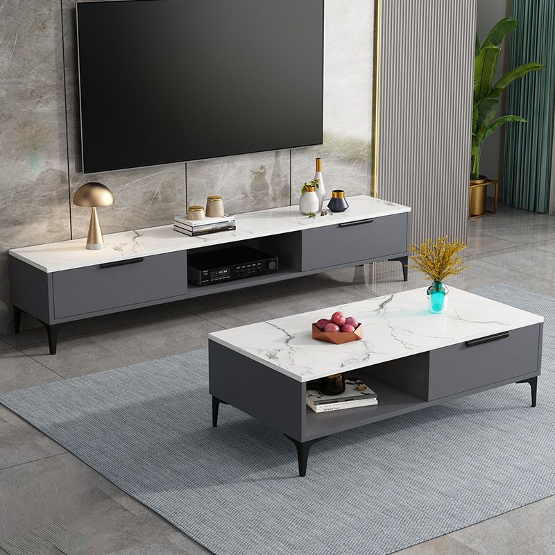 16 - Inch H Wood / Stone TV Console , Minimalist TV Cabinet - Grey / White