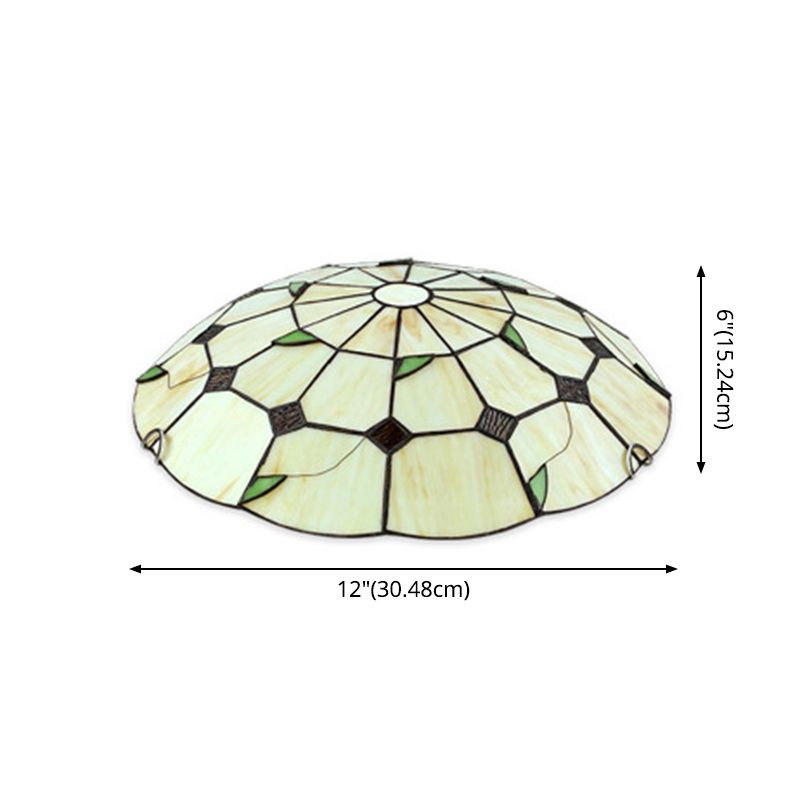 Handcrafted Glass Beige Ceiling Lighting Bowl Shaped Tiffany LED Flush Light for Hall