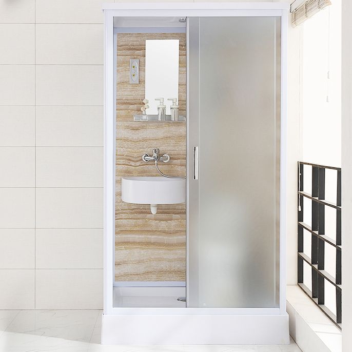 Rectangular Shower Stall Single Sliding Door Frosted Glass Shower Room