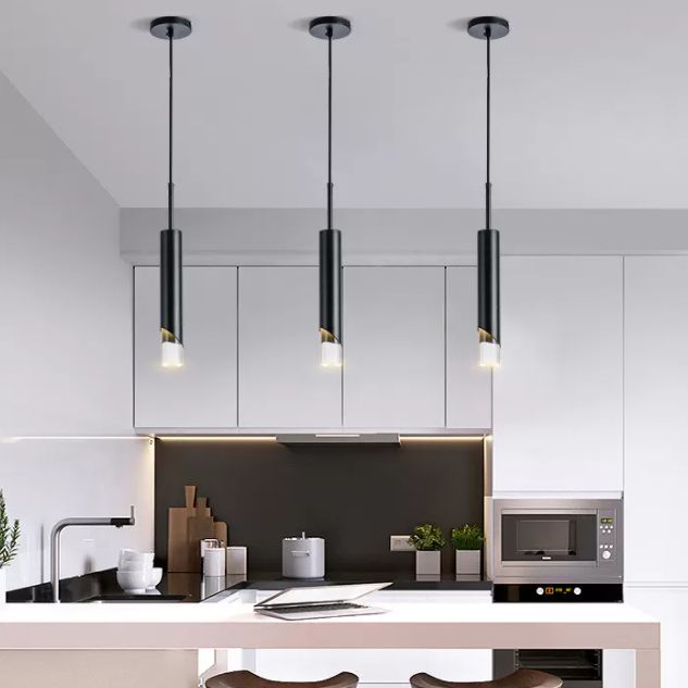 Pendante LED en aluminium dans la lumière suspendue cylindrique en acrylique moderne pour chambre à coucher