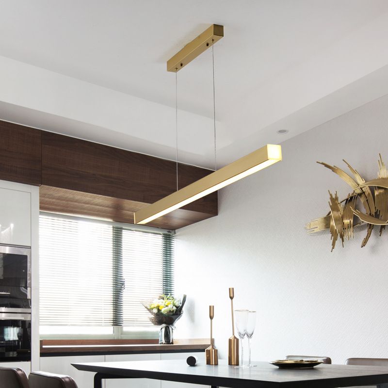 Contemporary Simplicity Island Light Acrylic Shade Long Strip Hanging Lamp in Gold