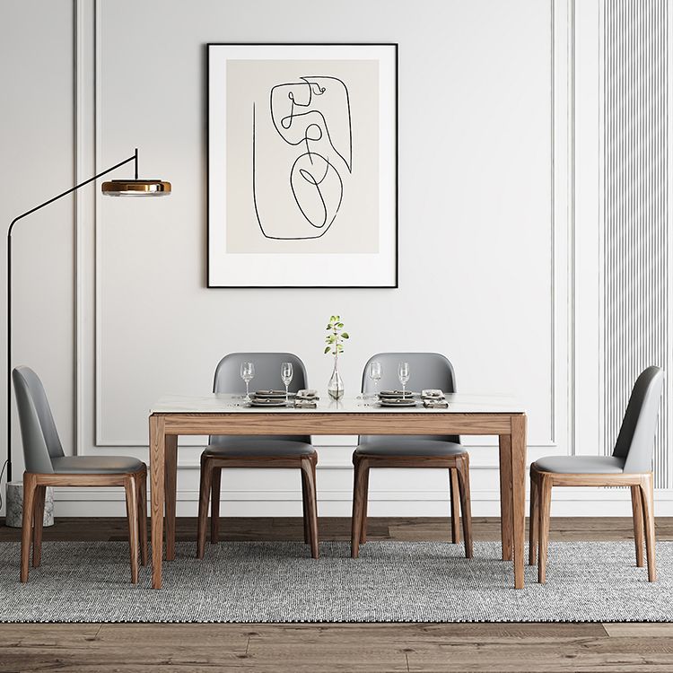 Mesa rectangular con tapa de piedra sinterizada en mesa moderna medieval blanca con 4 patas