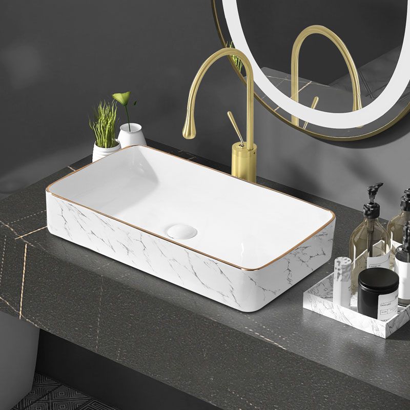 Modern Vessel Lavatory Sink Rectangular Porcelain Shut-Off Valve Included Bathroom Sink