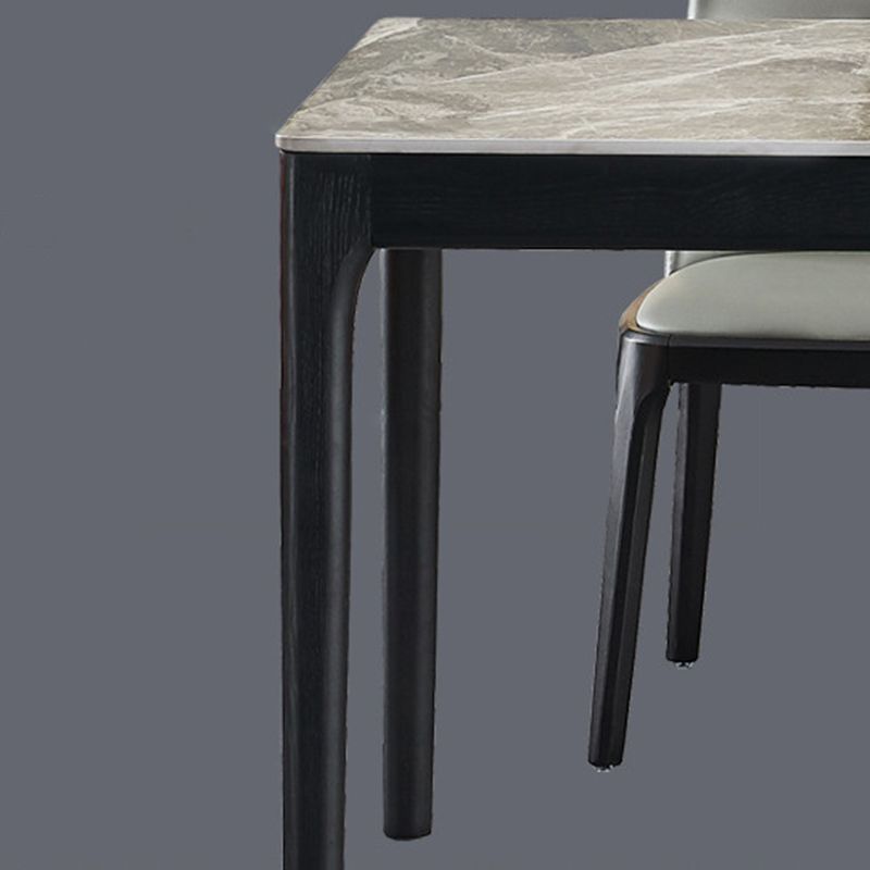 Modern Style Dining Table Sintered Stone Rectangle Table with Wooden Legs