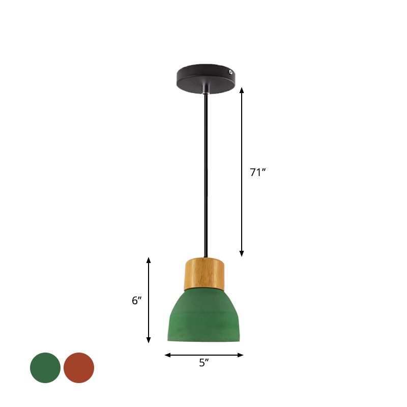 Kegel/kom cement hangende verlichtingsarmatuur macaron single-bulb groene/rode hanglamp met houten top