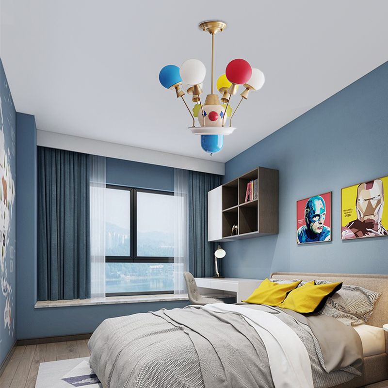 Kid Bedroom Clown Chandelier with Balloon Glass Resin Modern Multi-Color Pendant Light