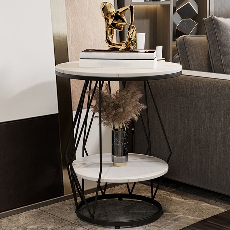Frame Pedestal Design Gold/black Iron Pedestal Rock Slab Table Top with Shelf Side Table