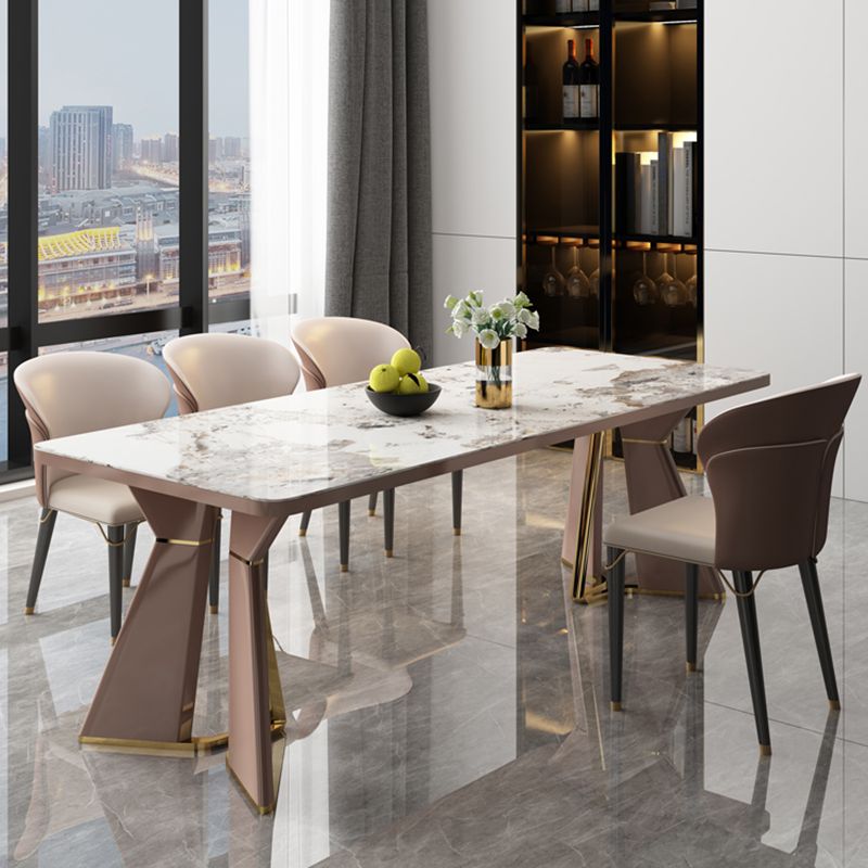 Glam Style Dining Room Table Stone Rectangle Dining Site Table in White