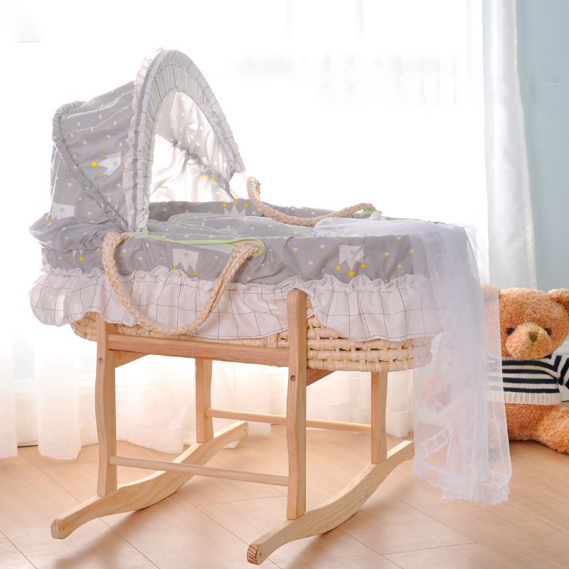 Portable Wicker Crib Cradle Natural Oval Crib Cradle for Toddler