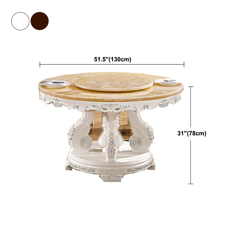 Round Shape Dining Site Table Marble Pedestal Dining Room Collection with Turntable