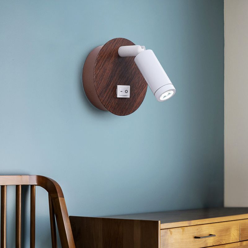 Single Contemporary Black/White Wall Mounted Sconce Shaded Wooden Wall Light