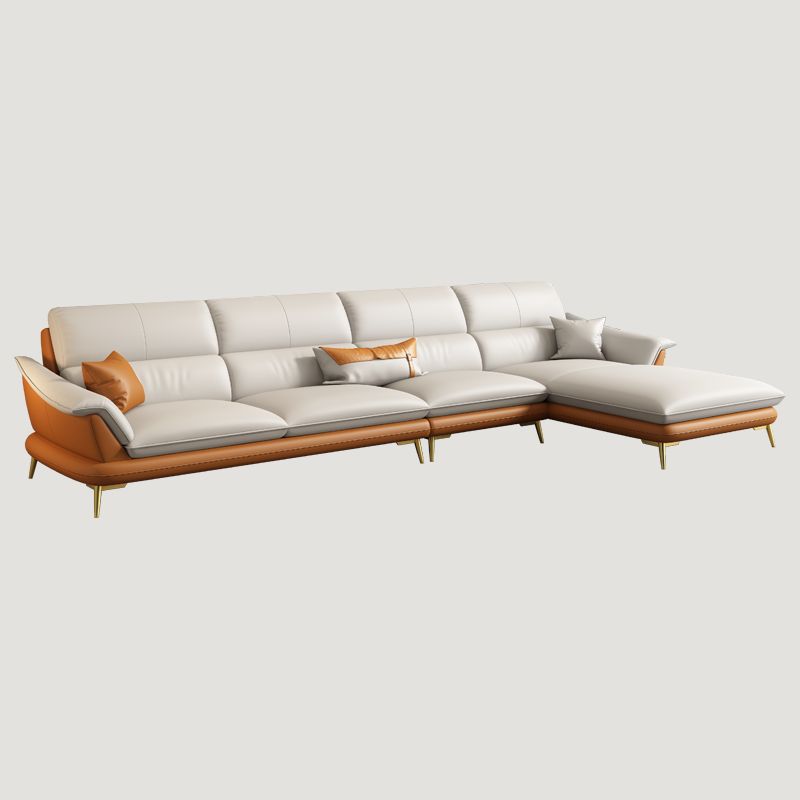 Genuine Leather Pillow Top Arm Sectionals 33.46"High Cushion Back Sofa
