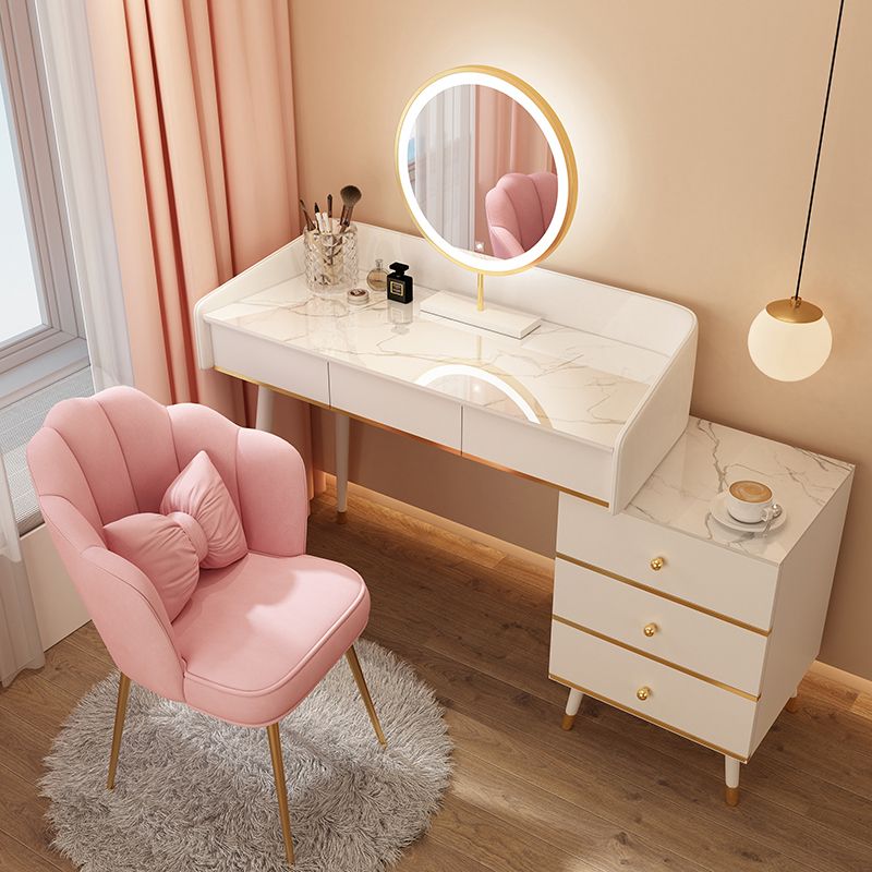 Wood Mirrored Vanity Desk with 5/6 Drawers Luxurious Dressing Table