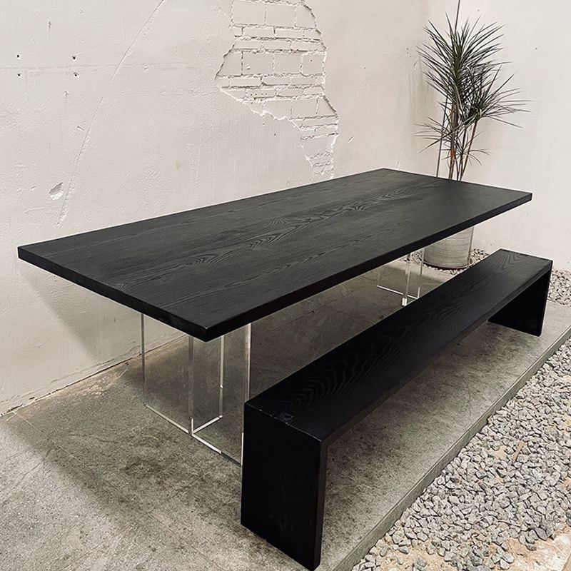 Pine Wood Top Dining Table Contemporary Rectangle Dining Table with Double Pedestal Base